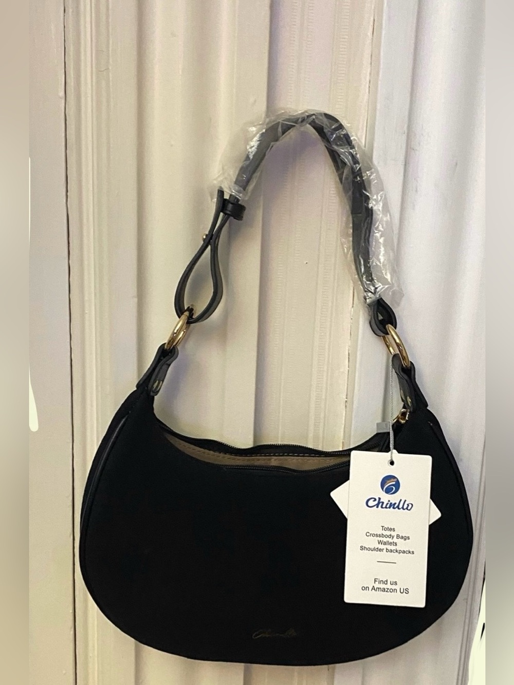 Chinllo black Crescent,suede  Shoulder handbag ,women's under bag purse